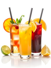 Delicious cocktails, isolated, white background