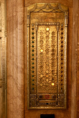 closeup detail of the art deco elevator control panel