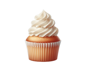 Tasty chocolate cupcake with whipped cream isolated on transparent background