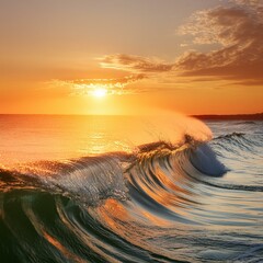 Fototapeta premium wave at sunset,sunset, beach, sea, sky, ocean, sun, sunrise, water, clouds, landscape, nature, sand, 