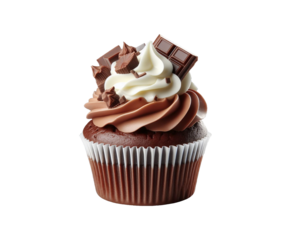 Tasty chocolate cupcake with whipped cream isolated on transparent background