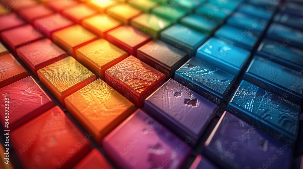 Poster an abstract image showcasing a vibrant array of 3d cubes with a textured surface, emphasizing patter