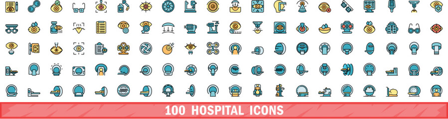 100 hospital icons set. Color line set of hospital vector icons thin line color flat on white