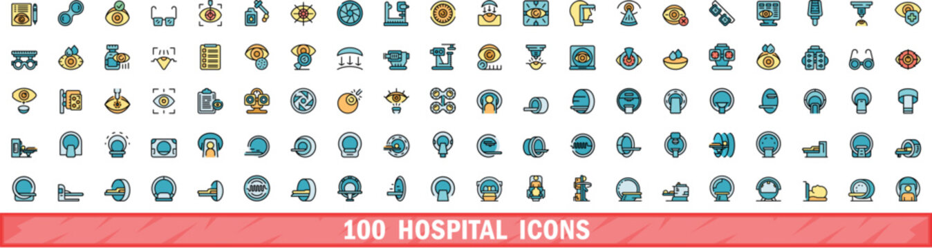 100 hospital icons set. Color line set of hospital vector icons thin line color flat on white