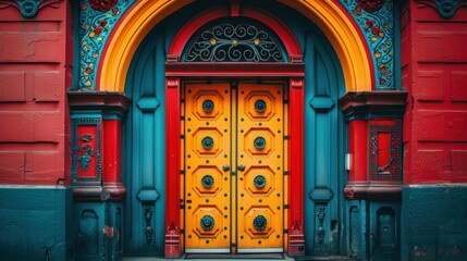 Obraz premium A colorful building with a yellow door