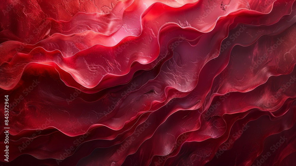 Poster an image of red tones with a fabric-like texture creating a visual flow that resembles rippling wave
