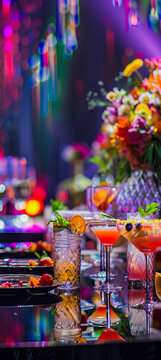 Cocktail series: glass of colorful cocktail in a beautiful place 77