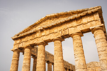 Archaeological Park of Segesta ruins in Sicily , detail of temple columns 