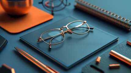 Fototapeta premium Glasses and Stationery on Desk