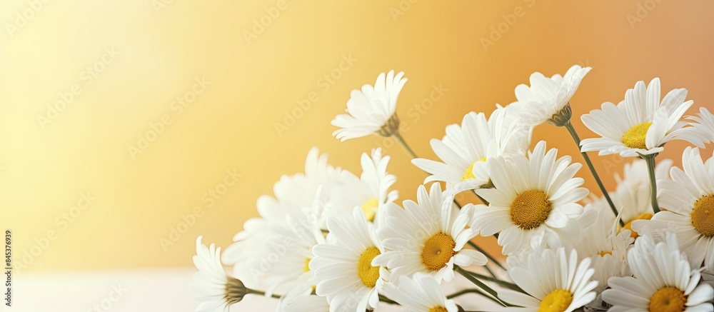 Wall mural close up of bouquet of daisies flowers as background. creative banner. copyspace image