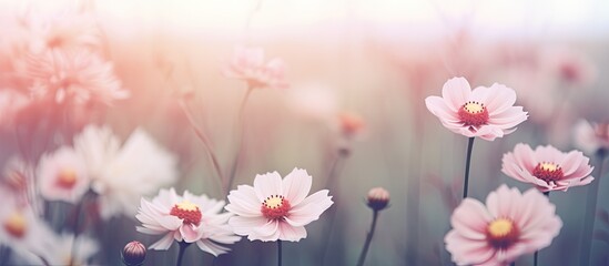 Obraz premium Happy Friday word on blurred flower with vintage filter background. Creative banner. Copyspace image