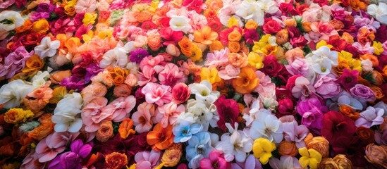 Obraz premium Colorful low ground covering colorful flowers. Creative banner. Copyspace image