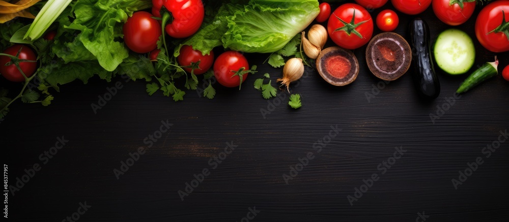 Poster fresh salad vegetable top view image. creative banner. copyspace image