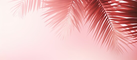 Fototapeta premium Abstract unfocused blurred pink background with palm leaves shadows Tropical summer holidays vacations concept. Creative banner. Copyspace image