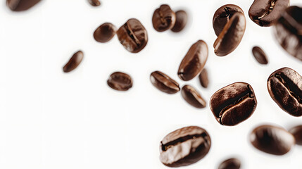 Fototapeta premium Coffee beans floating isolated, white background
