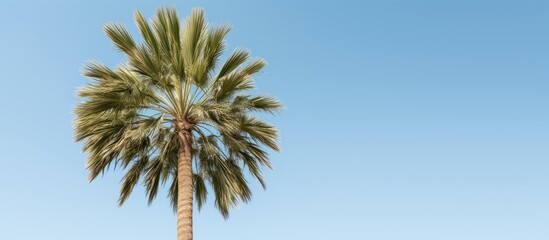 A beautiful palm tree in the garden. Creative banner. Copyspace image