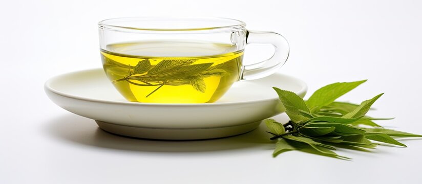 Premium Tai Ping Hou Kui Green Tea on white background. Creative banner. Copyspace image