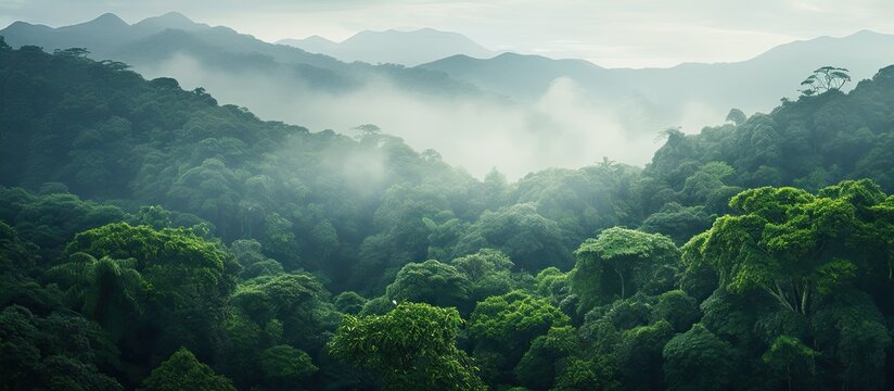 aerial view of tropical rain forest at morning. Creative banner. Copyspace image