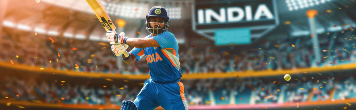 Dynamic Illustration of an Indian Cricketer Executing a Powerful Shot
