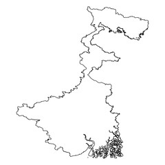 West Bengal state outline map, administrative division of India isolated on transparent background