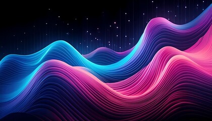 Abstract futuristic technology background with shining wavy lines in blue, pink, and red colors. Suitable for banners, posters, wallpaper, wall decorations