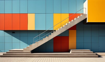 Concrete Stairway Against Colorful Panels