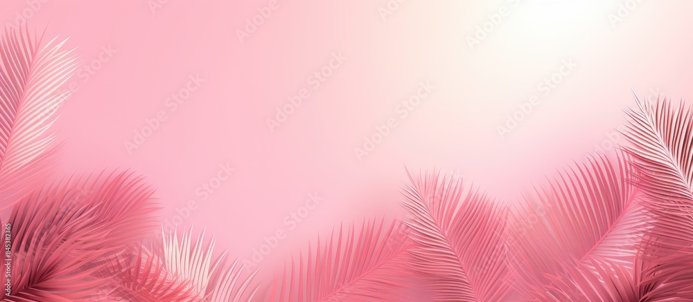 Poster abstract pink color gradient studio background for product presentation palm leaves summer concert. 