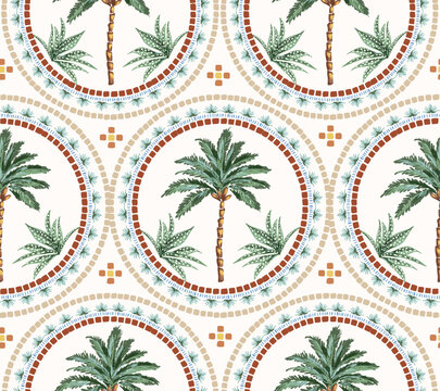 Stylish palm trees / Dates palm tree decoration Botanical Seamless pattern Vector Illustration