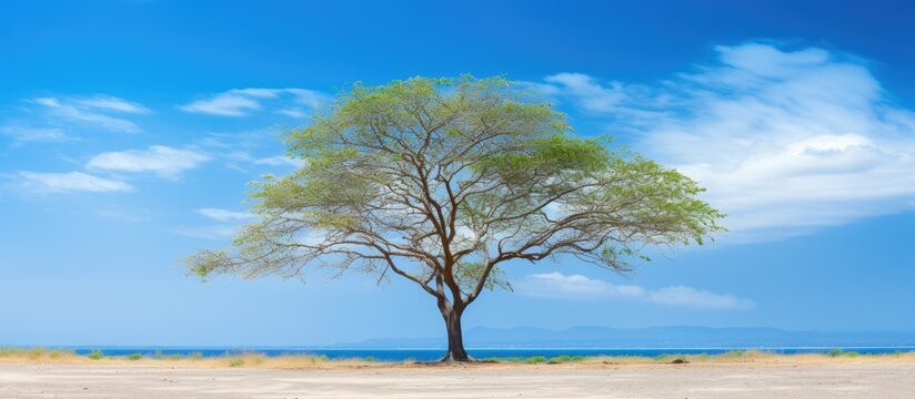 Bucida Molineti tree against blue sky shallow focus. Creative banner. Copyspace image