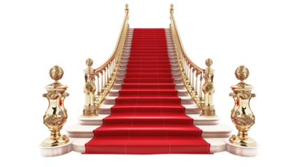 Grand Red Carpet Staircase with Golden Railings