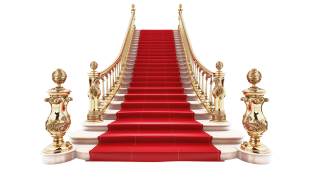 Grand Red Carpet Staircase with Golden Railings