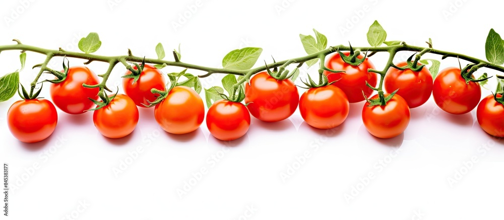 Poster bell tomatoes on the vine on a white background isolated. creative banner. copyspace image
