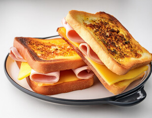 tasty toast sandwiches with cheese ham inside