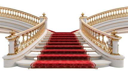 Grand Red Carpet Staircase with Golden Railings