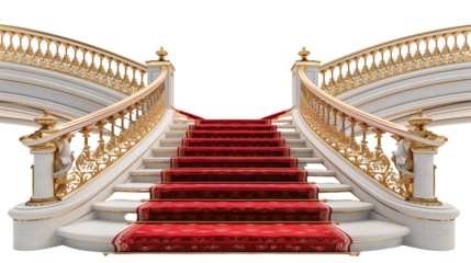 Grand Red Carpet Staircase with Golden Railings