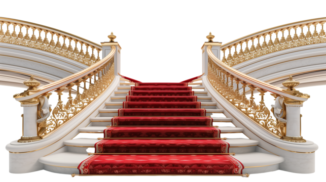 Grand Red Carpet Staircase with Golden Railings