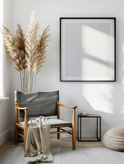 Modern home interior mockup background, chair, frame, room