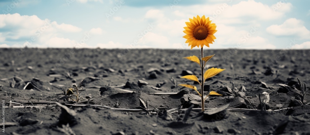 Aufkleber single smaller sunflower facing in other direction as the others in a field. creative banner. copysp