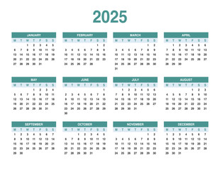 Simple calendar 2025, calendar full all the year