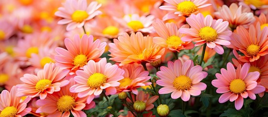 Early summer pink and orange blooms. Creative banner. Copyspace image