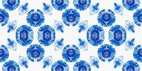 Indigo blue tie-dye handmade textile seamless border. Asian style abstract blotched dyed effect tape.