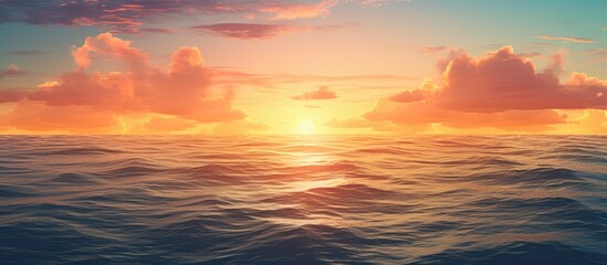 Obraz premium Sunset in the middle of the sea. Creative banner. Copyspace image
