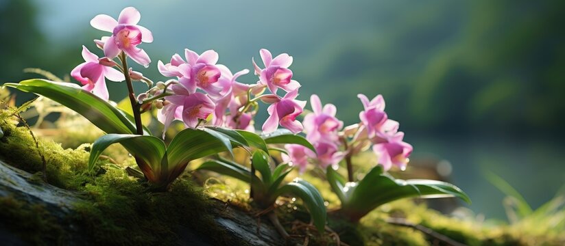 Calanthe tricarinata Beautiful wild orchid. Creative banner. Copyspace image