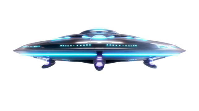 Futuristic UFO Spaceship with Glowing Blue Lights