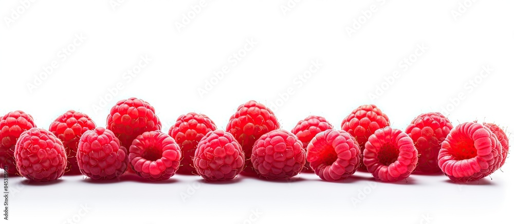Poster raspberry berries on a white background. creative banner. copyspace image