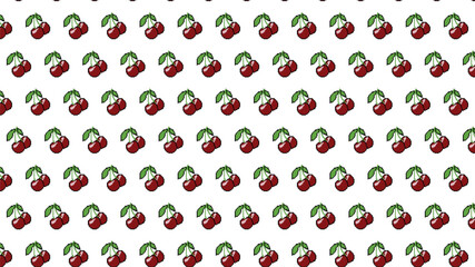 Abstract background with repetitive pattern of cherries in pixel art for prints, websites and graphic resources.