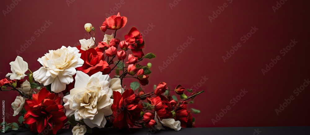 Poster close up of artificial flower bouquet. creative banner. copyspace image