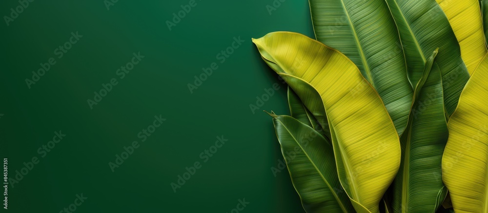 Poster the leave banana background color is yellow and green. creative banner. copyspace image