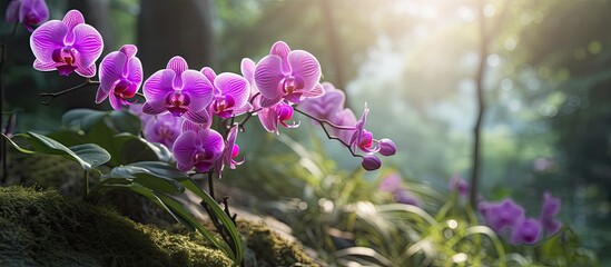 Early Purple Orchids in the forest. Creative banner. Copyspace image