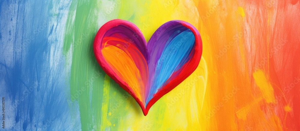 Poster a rainbow colored heart drawn by a child with colored crayons. creative banner. copyspace image